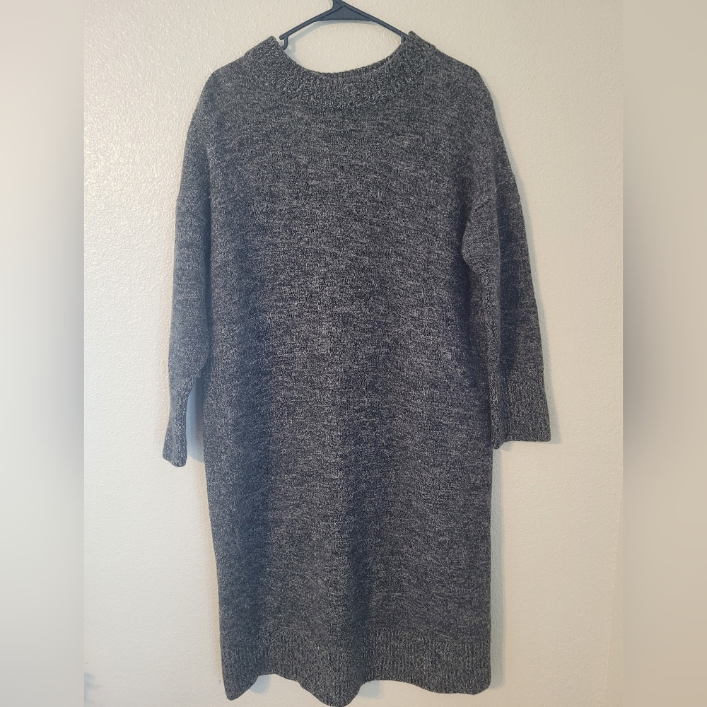 Nordstrom 98% Wool Charcoal Gray Long-Sleeve Knit Sweater Dress, Size XL
